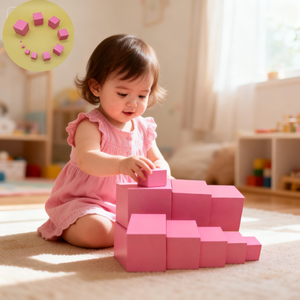 Set di Giocattoli Educativi Montessori in Legno JET, Torre Sensoriale Rosa per Bambini - Apprendimento Precoce Certificato CE, Età 4-6 - Product Image 2