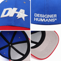 Gorra de Béisbol Azul Rey Personalizada, Sarga de Algodón, 6 Paneles, Visera Plana Roja, Bordado 3D, Unisex, Estilo Urbano, Venta al por Mayor, OEM, ODM