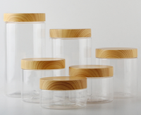 Pot en Plastique Transparent 100ml/200ml/300ml/500ml avec Couvercles en Bois à Vis, Récipient Vide pour Crème Cosmétique, Poudre, Boîte de Maquillage