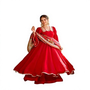 Robe Anarkali rouge avec dupatta, tenue ethnique pour femme, idéale pour les fêtes, mariages, Diwali, en stock, coupe classique - Product Image 1