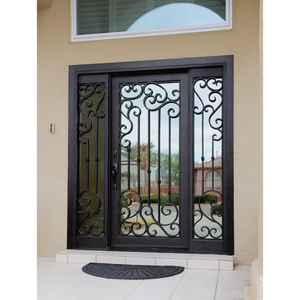 <span class=keywords><strong>Porte</strong></span> <span class=keywords><strong>d</strong></span>'<span class=keywords><strong>entrée</strong></span> moderne en fer forgé noir avec panneaux latéraux en verre, design en <span class=keywords><strong>grille</strong></span> et finition résistante aux intempéries pour les maisons - Product Image 6