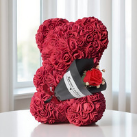 Beer met bloemenboeket Valentijnsdag Bloem Rozenbeer Cadeau met geconserveerde bloemen Levensechte schuimrozen Kleine beer