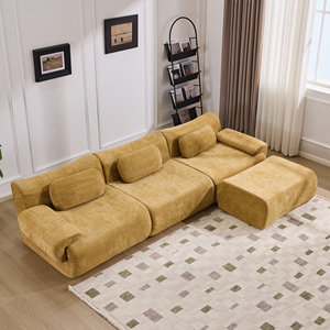 L Shape Modular Sectional <b>Sofa</b> Fabric Cushion Back Padded Arm Contemporary Living Room <b>Set</b> With Ottoman - Product Image 2