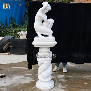 Statue d'Artemise en marbre blanc sculptée à la main grandeur nature avec cerf pour la décoration de jardin extérieur - Product Image 5