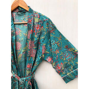 Vogelprint Gewaden Bruidsmeisje Kimono Mooie Indiase Bloemenjurk Gewaad Organisch Gedrukt - Product Image 6