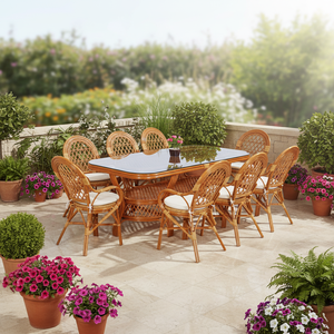 Ensemble de salle à manger en rotin classique asiatique ancien, magnifiquement conçu et confortable, table longue, Indonésie, pour la maison, l'hôtel/l'appartement - Product Image 2