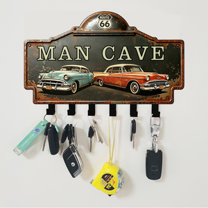 Man Cave Vintage Metal Sign <strong>Key</strong> Holder Rustic Route 66 <strong>Hook</strong> My Garage My Rule Sign Multi-purpose Cowboy Club Iron <strong>Wall</strong> <strong>Hook</strong> - Product Image 3