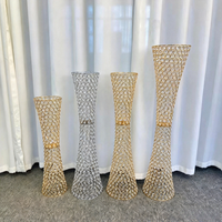 Vase à fleurs trompette en cristal doré et argenté, centre de table de mariage, support à fleurs trompette haut