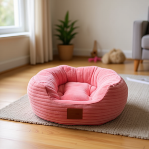 Cuccia per Cani Ellittica Rosa in Velluto di Cotone e Corduroy - Product Image 3