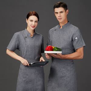 Giacca <span class=keywords><strong>da</strong></span> Chef in Cotone e Lino Grigio, Uniforme <span class=keywords><strong>da</strong></span> Cucina, Camicia per Cuochi di Hotel e Sushi, Abbigliamento <span class=keywords><strong>da</strong></span> Lavoro per Ristoranti e Panetterie - Product Image 5