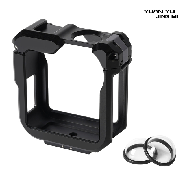 YUANYUJINGMI Dual Cold Shoe Camera Cage for GoPro Max/Ace Pro Aluminum Alloy Body 1/4 Pivot Mount for Microphone/LED Light