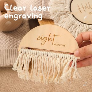 Set di insegne personalizzate Boho a doppia faccia per bambini, ciao carte di legno per neonato mensile per trofei Baby Shower - Product Image 2