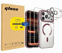 Pack de 5 en 1, protection contre les chutes, étui magnétique transparent HD avec 2 protections d'écran en verre trempé pour l'objectif de l'appareil photo pour iPhone 18 Pro Max