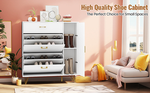 <span class=keywords><strong>Zapatero</strong></span> de Madera Maciza Blanca - Mueble <span class=keywords><strong>Zapatero</strong></span> de Madera con 2 Cajones Abatibles, Patas de Metal Dorado de Lujo y Almacenamiento, Precio de Fábrica - Product Image 6