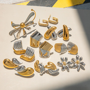 Two Tone Gold <b>Silver</b> Irregular Stainless Steel <b>Earrings</b> <b>Set</b> Flower Geometric <b>Studs</b> Fashion Dangle Jewelry Yiwu Origin - Product Image 2