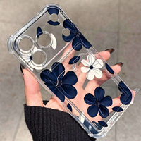 Étuis de téléphone BAILI populaires à motif floral avec porte-cartes pour iPhone 17 Pro Max 16, coque arrière transparente anti-chute à quatre coins avec motif floral