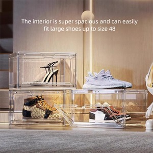 Caja de zapatos transparente, caja de almacenamiento de plástico, contenedor de exhibición, zapatero, estante para zapatos, apertura magnética, multicapa, apilable, personalizable - Product Image 6