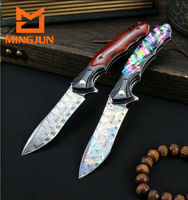 Couteau pliant en acier de Damas avec manche en coquille, couteau de survie d'extérieur, couteau de poche utilitaire, EDC, camping, chasse