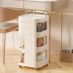 Movable Salon Side Table Storage Rack Plastic Cosmetics Rotating Living Room Bedside Storage Cabinet Snack <b>Trolley</b> - Product Image 2