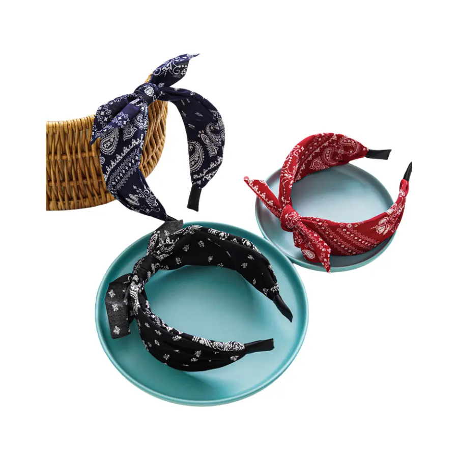 Hair Hoop new Stylish Cashew Flower Rabbit Ears Bow Knotted Headband for Women Print Wide Edge Hair Hoop