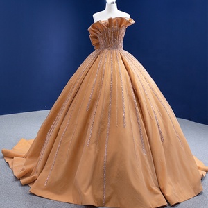Robe de mariée princesse élégante et tendance Jancember RSM67356 pour femmes, sans manches, dorée et pailletée - Product Image 1
