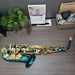 <span class=keywords><strong>Sassofono</strong></span> Contralto con Chiave E-down, Laccatura <span class=keywords><strong>Blu</strong></span> Lucida, Design Intagliato in Ottone, Modello per Principianti con Custodia in Tela - Product Image 2