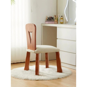 Chaise de salle à manger vintage en bois massif, rembourrée en tissu, couleur cerisier, style nordique, meubles pour la maison, salon, chambre à coucher - Product Image 2