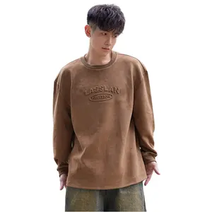 Custom Low MOQ Best Quality Young Boy Embossed Sweatshirt Fashionable Men Letter Embossed Drop Shoulder Sweatshirt