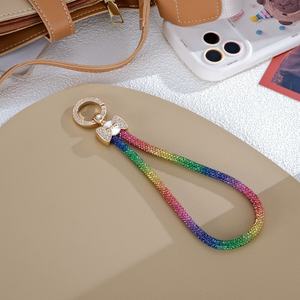 Llavero de Lujo para Coche con Cadena de Teléfono de Diamantes de Imitación Brillantes, Regalo para Chicas, Cierre de Lazo Chapado en Oro, Llavero de Muñeca de Cristal Brillante a la Moda - Product Image 3