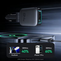 Chargeur de voiture intégré à double câble 84W rétractable 4-en-1 à charge rapide, adaptateur de voiture 45W PD 45W PPS 75cm avec lumière d'ambiance