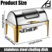 Matériel hôtelier : Ensemble de réchauds de buffet en acier inoxydable à couvercle roulant, demi-rouleau doré, chauffe-plats pour buffet, équipement de restauration pour la restauration collective