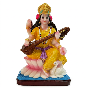 Estatua de la Diosa Saraswati de Mármol Tradicional Hecha a Mano, Figura Religiosa Sentada sobre un Loto, Decoración para el Hogar u Oficina para Diwali - Product Image 1