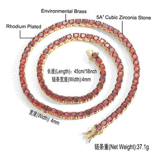 Cadena de tenis de latón con circonitas cúbicas rojas de 4 mm, micro pavé, de una sola fila, para mujer - Product Image 3