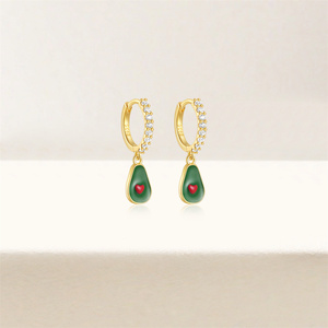 ROXI Boucles d'oreilles créoles pendantes en argent sterling 925, nouveauté été, avec pendentif avocat émaillé - Product Image 6