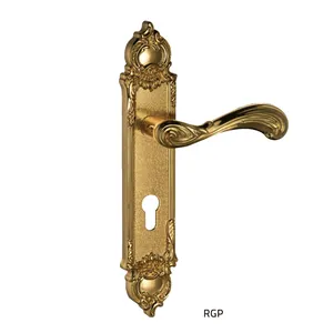 Pegangan kunci pintu kuningan pintu gaya antik, set pegangan pintu eksterior kustom murah harga rendah gagang tuas pintu Kuningan