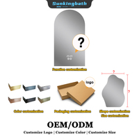 Miroir de salle de bain LED moderne en forme d'arche, anti-buée, rétroéclairé, à intensité variable, sans cadre, tactile, miroir intelligent en forme d'arche avec éclairage LED