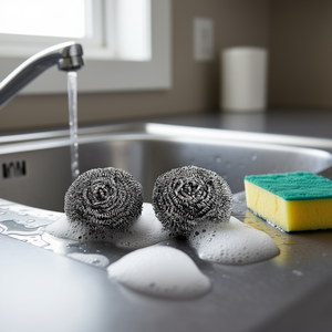 Tampons à récurer en acier inoxydable ronds de 8,5 cm de diamètre pour le nettoyage de la cuisine, marque ZAA, AT-6507, lot de 6 pièces - Product Image 2