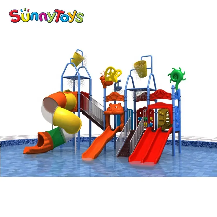 Kid play outdoor water playground swimming pool slide