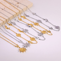 Mode or argent céleste soleil lune étoile empilable en acier inoxydable collier ensemble pour les femmes à la mode bijoux en métal