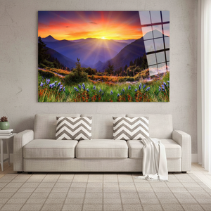 Printed <b>Canvas</b> Art Deco Panel Clear <b>Frame</b> Nature View Mountain Landscape Tempered Glass Wall Hanging - Product Image 3