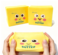 Sobeno 8.4cm Bloc de beurre jaune doux en TPR, jouet sensoriel à presser, cube anti-stress déformable pour filles