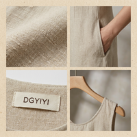 Robe longue d'été en lin personnalisée Malibu pour femme, beige avoine, décontractée, à volants, fluide, style resort, du S au 5X, grande taille, manches courtes, ODM
