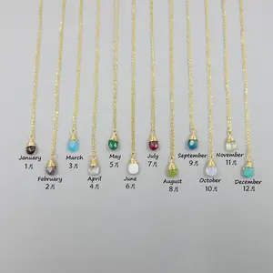 European And American Twelve Constellations Necklace Birthstone Drop Cut Natural Stone Winding Pendant Necklace