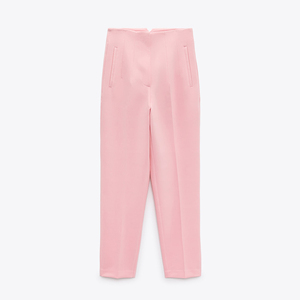 Nouveau design personnalisé, confortable, pantalon <span class=keywords><strong>cigarette</strong></span> <span class=keywords><strong>taille</strong></span> <span class=keywords><strong>haute</strong></span> décontracté de couleur pure avec poches frontales pour femmes - Product Image 4