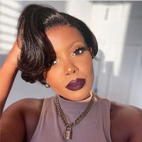 Perruque courte bob en cheveux humains vierges indiens Remy, avec dentelle transparente, pour femmes noires, vente en gros