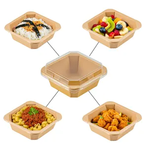 Manufacturer 300ml 400ml 500ml Disposable Recycle Food Grade salad Container kraft paper box packaging food bowl with lids