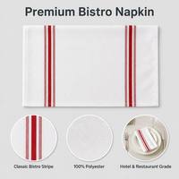Serviette de table en polyester 100% blanche tissée avec des bordures verticales rouges pour hôtel, restaurant, café