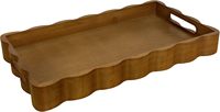 Plateau décoratif en bois à bords festonnés avec poignée en métal, plateau de service rectangulaire pour le petit-déjeuner au lit, le café, la table à manger, la cuisine