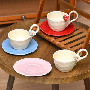 Taza de Cerámica Creativa y Sencilla con Diseño Floral Pintado a Mano para <span class=keywords><strong>Desayuno</strong></span>, Leche, Café, con Platillo - Product Image 3