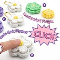 Mainan Sensorik Penghilang Stres Bunga Rajut Lucu Tekstur Rajutan Daisy Gantungan Kunci Fidget Clicker Mekanik